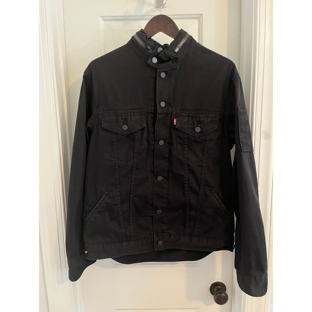 Levis Commuter Trucker Jacket Mens Large Black Cycling Hooded Denim Coat L